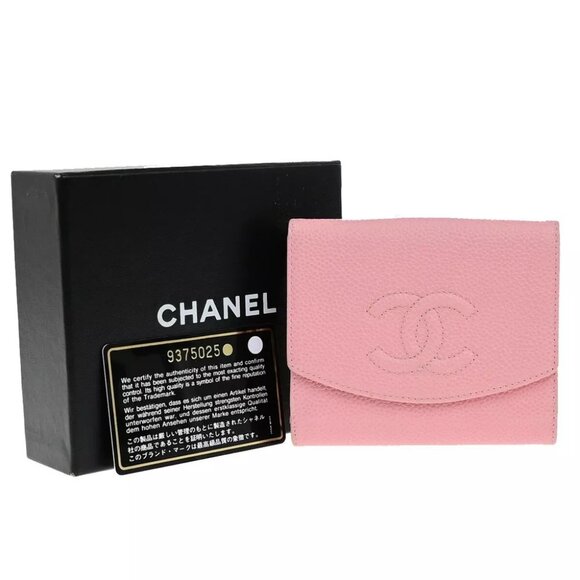 CHANEL CC Logo Bifold Compact Wallet Grained Calfskin Leather Pink GHW - Picture 1 of 16